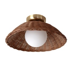 Rattan Flush Mount Ceiling Light Bamboo Sconce Glass Globe Woven Rustic Lighting