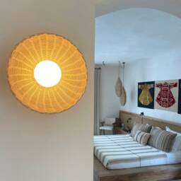 Rattan Flush Mount Ceiling Light Bamboo Sconce Glass Globe Woven Rustic Lighting - thumbnail 2