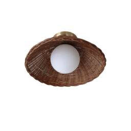 Rattan Flush Mount Ceiling Light Bamboo Sconce Glass Globe Woven Rustic Lighting - thumbnail 4