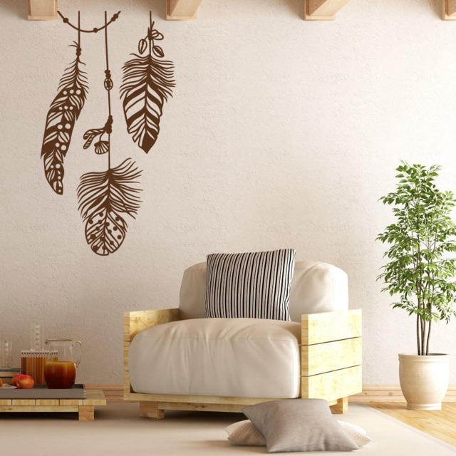 Feather Wall Decal Boho Hanging Feathers Vinyl Sticker - Bohemian Nursery & Bedroom Decor #197 - image 1
