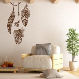 Feather Wall Decal Boho Hanging Feathers Vinyl Sticker - Bohemian Nursery & Bedroom Decor #197 - thumbnail 1
