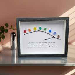 Personalized Sea Glass Rainbow Birds Art Framed Family Tree Decor - thumbnail 1