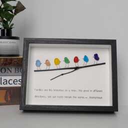 Personalized Sea Glass Rainbow Birds Art Framed Family Tree Decor - thumbnail 2