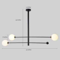 Stilnovo Style Sputnik Chandelier - Black Brass 3-Globe Pendant Light - thumbnail 3