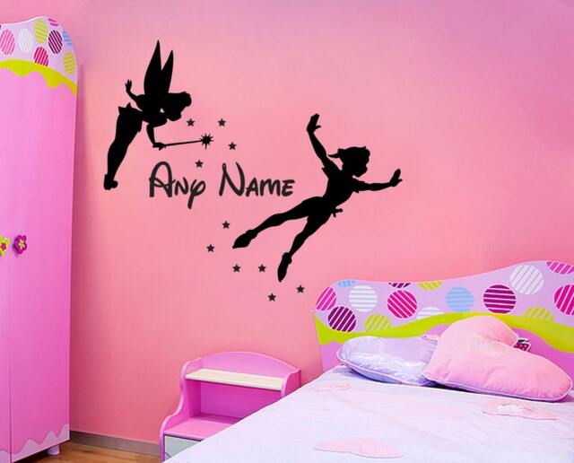 Tinkerbell Peterpan & Personalised Name - Wall Sticker Childrens Bedroom Nursery Vinyl Decal - image 1