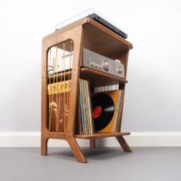 Retro Turntable Stand With Shelf For An Amplifier/Record Player Plywood Furniture/ 50 cm Wide - thumbnail 2