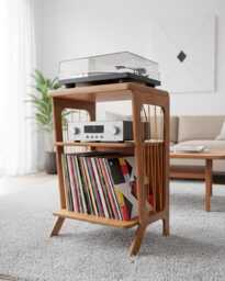 Retro Turntable Stand With Shelf For An Amplifier/Record Player Plywood Furniture/ 50 cm Wide - thumbnail 1