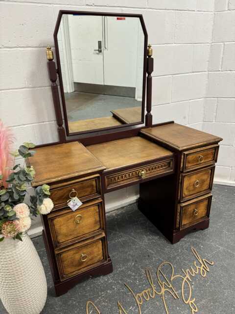 Vintage Old Charm Linenfold Dressing Table With Mirror Restored & Painted - image 1