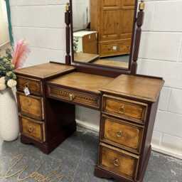 Vintage Old Charm Linenfold Dressing Table With Mirror Restored & Painted - thumbnail 2