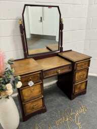 Vintage Old Charm Linenfold Dressing Table With Mirror Restored & Painted