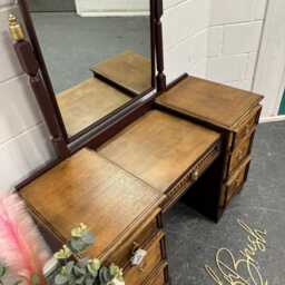 Vintage Old Charm Linenfold Dressing Table With Mirror Restored & Painted - thumbnail 3