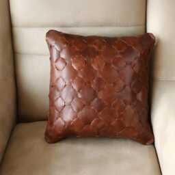 Handwoven Leather Pillow, Boho Cushion, Full Grain Cow