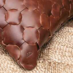 Handwoven Leather Pillow, Boho Cushion, Full Grain Cow - thumbnail 2