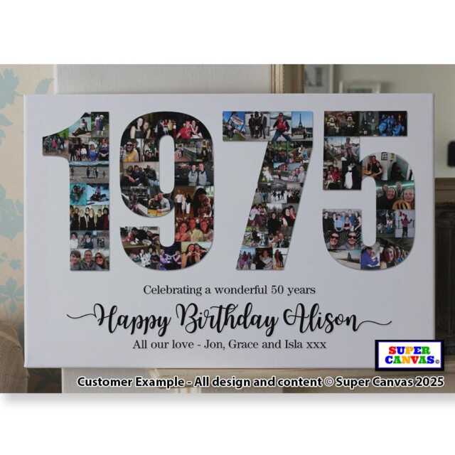 1975 Birth Year 50Th Birthday Golden Wedding Anniversary Framed Picture Photo Collage Canvas Print Husband Wife Grandad Mum Dad Gift - image 1