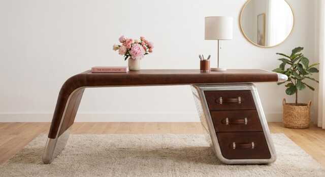 Industrial Aviator Wing Desk Handcrafted Aluminum Style Office Furniture - image 1