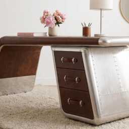 Industrial Aviator Wing Desk Handcrafted Aluminum Style Office Furniture - thumbnail 3