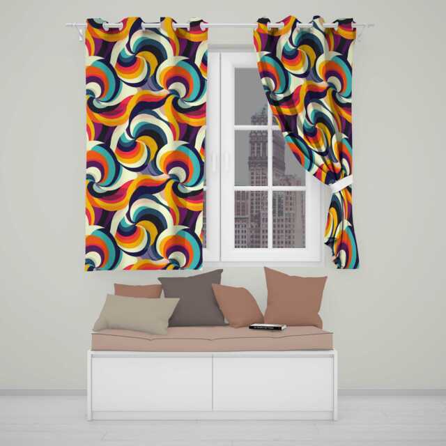 Abstract Spiral Wave Swirl Colorful Seamless Pattern Readymade Eyelet Ring Top Thermal 100% Blackout Curtains - image 1
