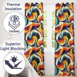 Abstract Spiral Wave Swirl Colorful Seamless Pattern Readymade Eyelet Ring Top Thermal 100% Blackout Curtains - thumbnail 3