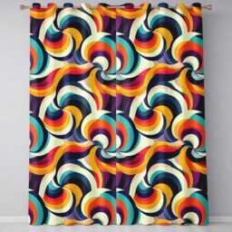 Abstract Spiral Wave Swirl Colorful Seamless Pattern Readymade Eyelet Ring Top Thermal 100% Blackout Curtains - thumbnail 2