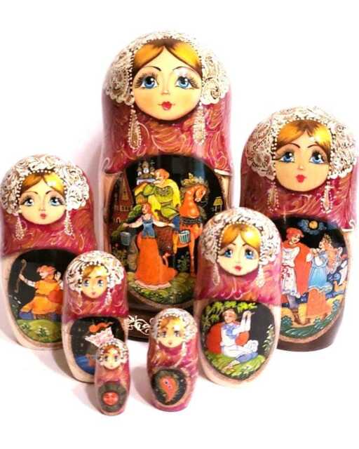 Pushkin Fairy Tale Nesting Dolls - 7 Piece Hand-Painted Russian Matryoshka Set, Literary Folk Art Gift - image 1