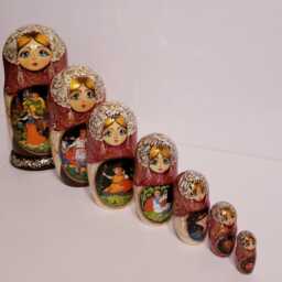 Pushkin Fairy Tale Nesting Dolls - 7 Piece Hand-Painted Russian Matryoshka Set, Literary Folk Art Gift - thumbnail 3