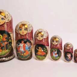 Pushkin Fairy Tale Nesting Dolls - 7 Piece Hand-Painted Russian Matryoshka Set, Literary Folk Art Gift - thumbnail 2