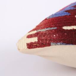 Vintage Turkish Kilim Pillow Cover 16'' Handwoven Wool Throw - thumbnail 4