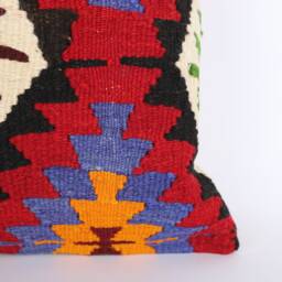 Vintage Turkish Kilim Pillow Cover 16'' Handwoven Wool Throw - thumbnail 2