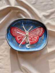Handmade Butterfly Moth Ceramic Clock - Celestial Moon & Stars Wall Decor - thumbnail 1