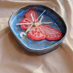 Handmade Butterfly Moth Ceramic Clock - Celestial Moon & Stars Wall Decor - thumbnail 4