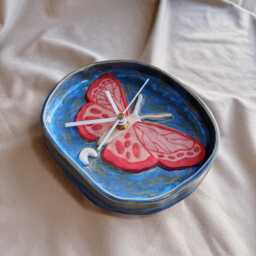 Handmade Butterfly Moth Ceramic Clock - Celestial Moon & Stars Wall Decor - thumbnail 2