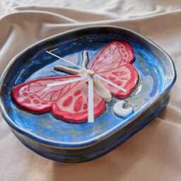 Handmade Butterfly Moth Ceramic Clock - Celestial Moon & Stars Wall Decor - thumbnail 3