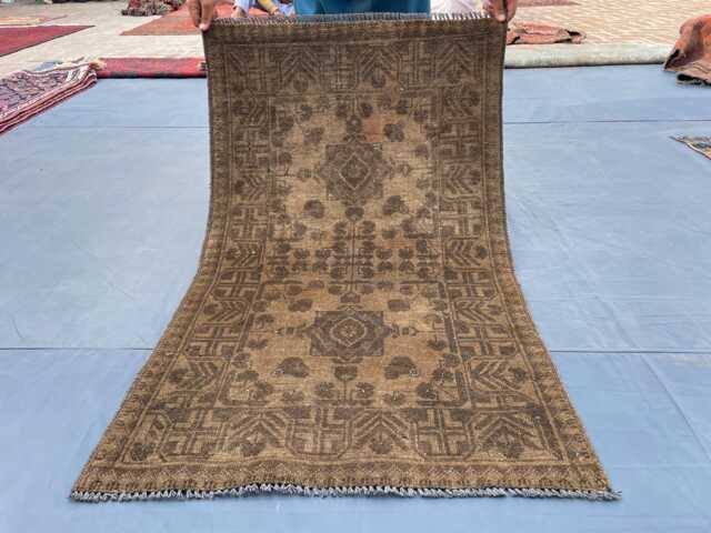 Terracotta Faded Afghan Handmade Rug, 2.4x4 Ft, Kids Room Mini Area Wool Rug - image 1