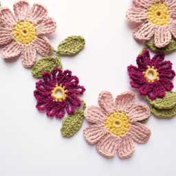 Crochet Pink Daisy Flower With Leaves Wall Hanging Bunting - Nature Decoration Spring Summer Garland Easter/ Mother's Day Present Gift - thumbnail 2