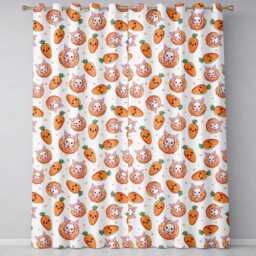 Cute Bunny Donut Carrot Kawaii Easter Dessert Grey Background Seamless Pattern Readymade Eyelet Ring Top Thermal 100% Blackout Curtains - thumbnail 2