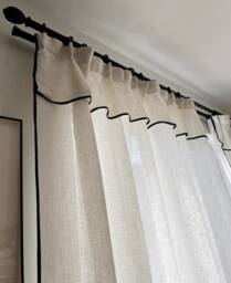Custom Black Border Valance Curtains , Handmade Sheer Linen For Livingroom Bedroom - thumbnail 1