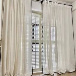 Custom Black Border Valance Curtains , Handmade Sheer Linen For Livingroom Bedroom - thumbnail 3
