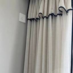Custom Black Border Valance Curtains , Handmade Sheer Linen For Livingroom Bedroom - thumbnail 2