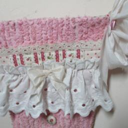 Pink Christmas Stocking Shabby Chic Vintage Chenille Victorian Cottage Baby Girl Quiltsy Handmade - thumbnail 3