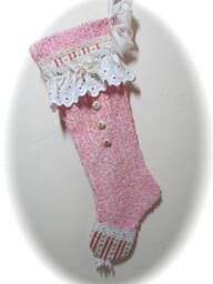 Pink Christmas Stocking Shabby Chic Vintage Chenille Victorian Cottage Baby Girl Quiltsy Handmade