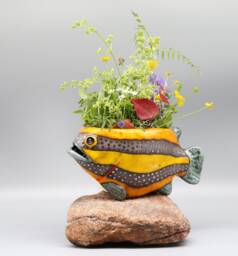 Creative Ceramic Fish Wall Hanging, Handmade Vase Art - Made To Order - thumbnail 1