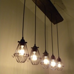 Wood 5 Cage Pendant Lights Antique Reclaimed Chandelier Rustic Lighting Modern Dining Chandelier Wedding Edison Bulb Ceiling