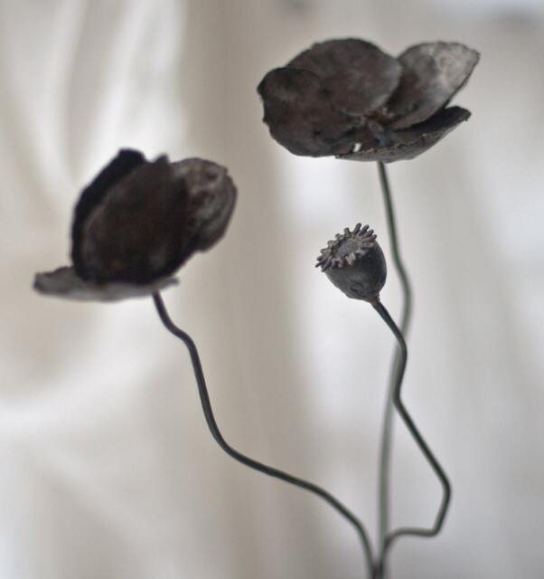 Poppy Bouquet, Metal Flowers, Iron Sculpture, Original Art By The Steel Style Things, 6Th Anniversary - image 1