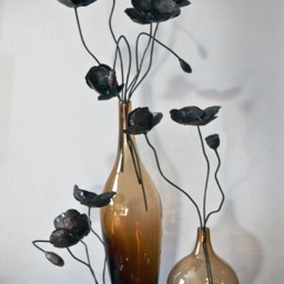 Poppy Bouquet, Metal Flowers, Iron Sculpture, Original Art By The Steel Style Things, 6Th Anniversary - thumbnail 4