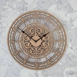 Wooden Wall Clock Silent Non Ticking Roman Numerals 30cm Oak Ornament Gift - thumbnail 1