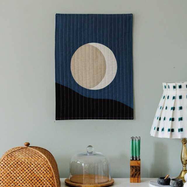 Handcrafted Fabric Quilted Moon Tapestry Wall Hanging - image 1