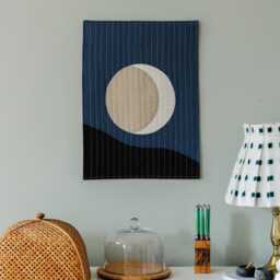 Handcrafted Fabric Quilted Moon Tapestry Wall Hanging - thumbnail 1