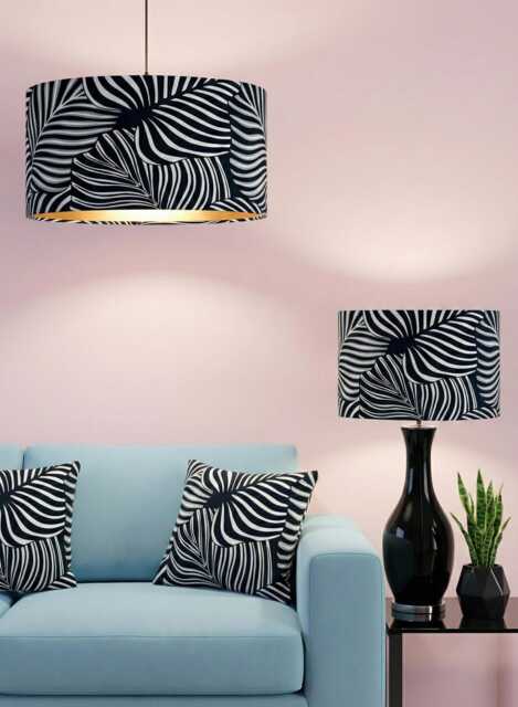 Handmade By Order Luxury Black & White Large Leaf Patterned Drum Velvet Lamp Shade Pendant Light All Shapes Sizes Available - image 1