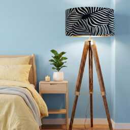 Handmade By Order Luxury Black & White Large Leaf Patterned Drum Velvet Lamp Shade Pendant Light All Shapes Sizes Available - thumbnail 2