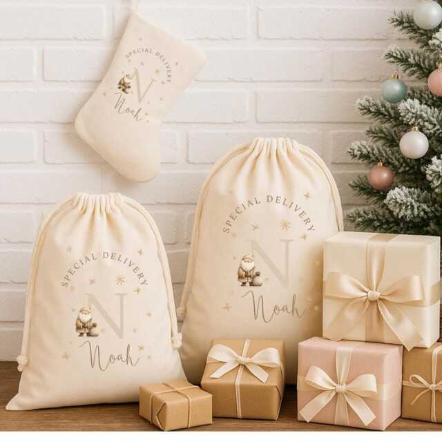 Custom Initials Sack Personalized Christmas & Stockings Gift Bags First Name Tag Initial Eve Bag - image 1